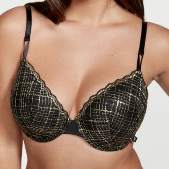 Victoria's Secret Sexy Tee Lightly Lined Demi Bra Lace Green Gold Underw… - Picture 1 of 8